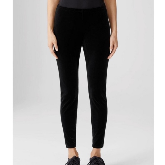 Eileen Fisher Stretch Velvet Knit Ankle Length Leggings Black Small - Picture 2 of 10